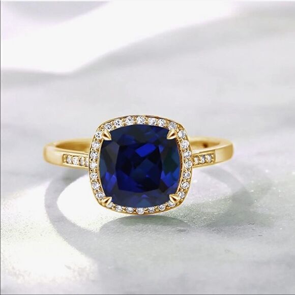 10K Gold Diamond Sapphire Ring - Picture 2 of 7